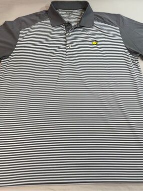 Masters Tech Polo Shirt Mens XL Short Sleeve Golf Performance Gray Striped